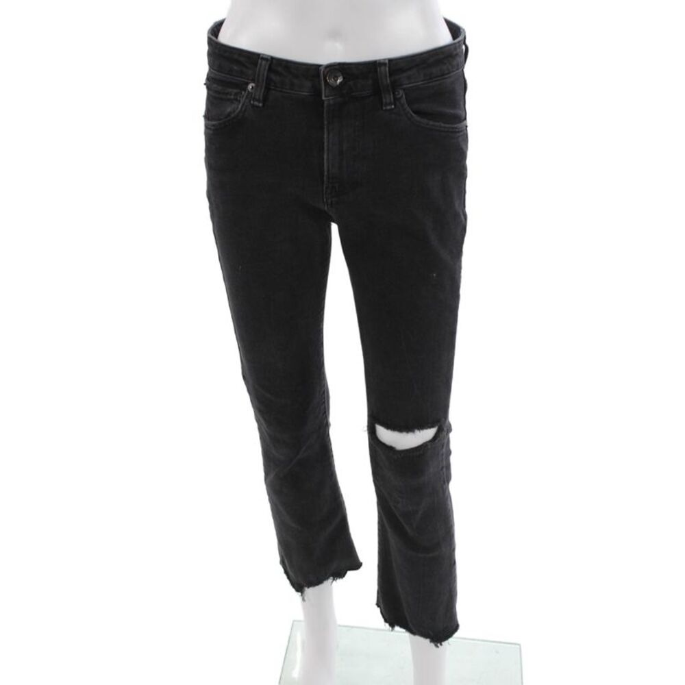 3x1 NYC Womens Cropped High Rise Black Jeans Cotton Blend Size 28
